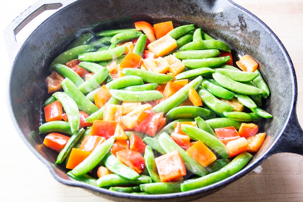 Sauteing Sugar Snap Peas & Red Bell Pepper