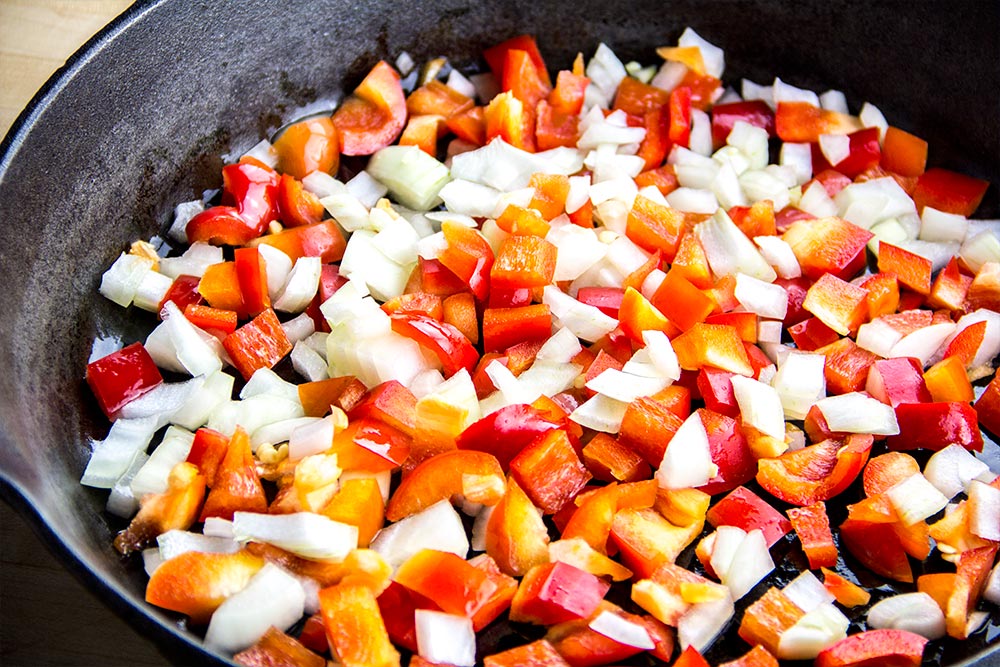 Add Onion & Pepper to Skillet