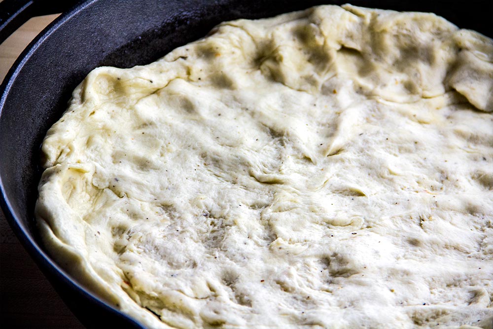Deep Dish Pizza Dough in Cast Iron Skillet