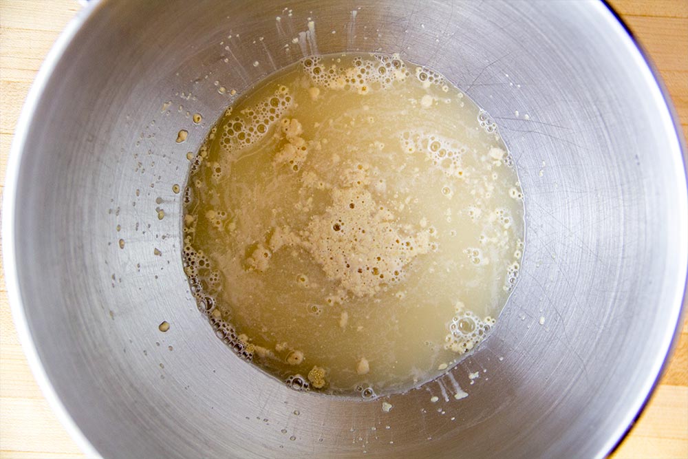 Proofing Active Dry Yeast in Mixing Bowl