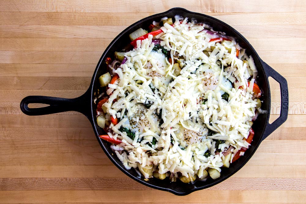 Adding Cheese to Skillet