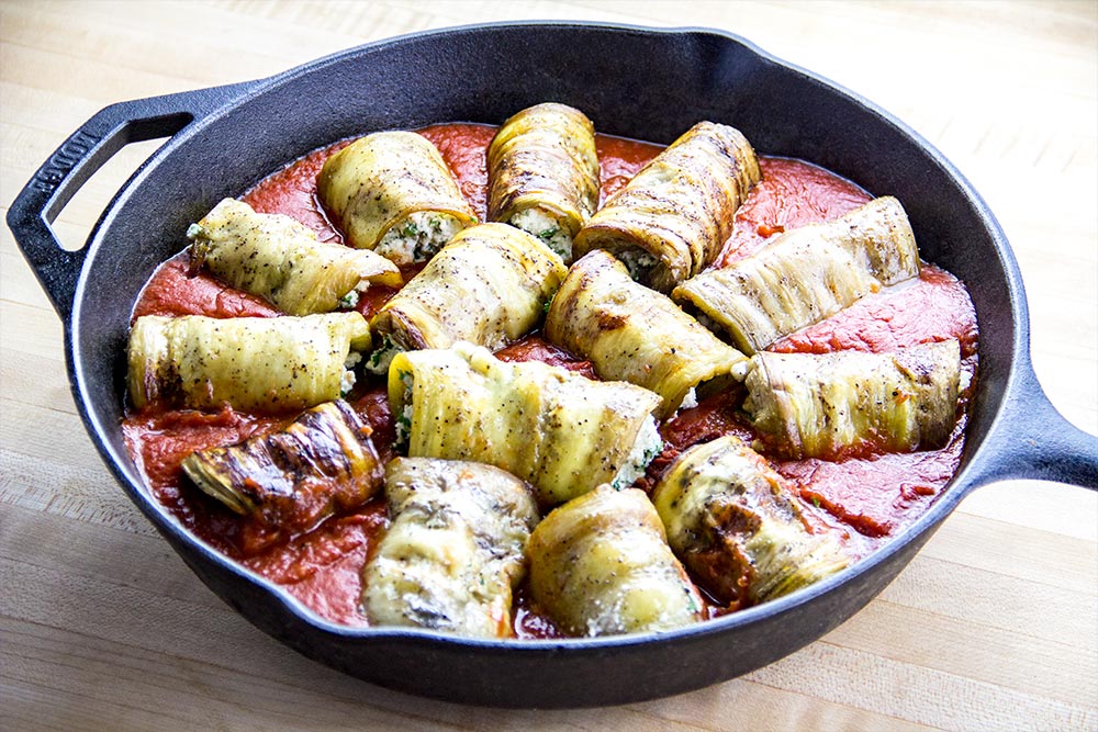 Rolled Up Eggplant in Pan