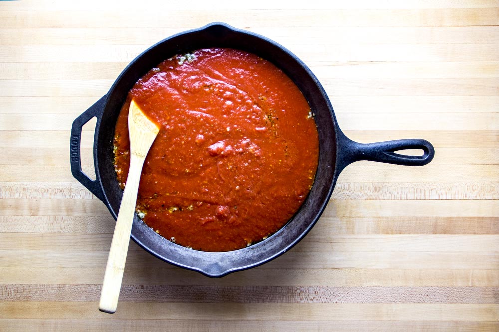 Tomato Sauce in Cast Iron Skillet