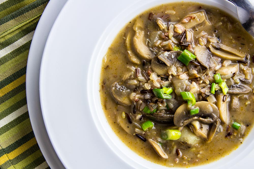 Mushroom, Onion, Rice & Scallion Soup Recipe