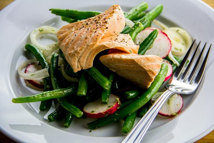 Poached Salmon with Green Bean & Radish Salad Recipe