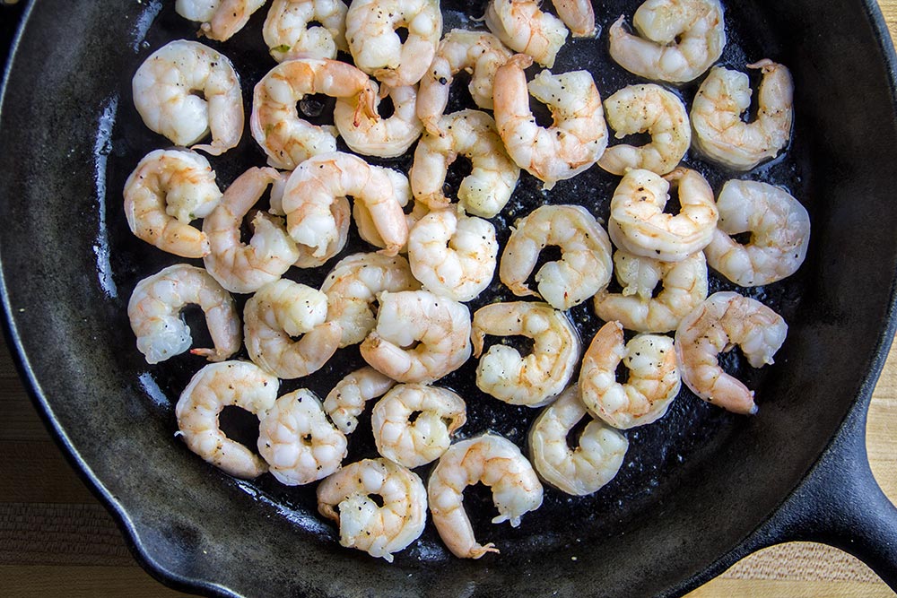 Cooked Shrimp in Cast Iron Skillet