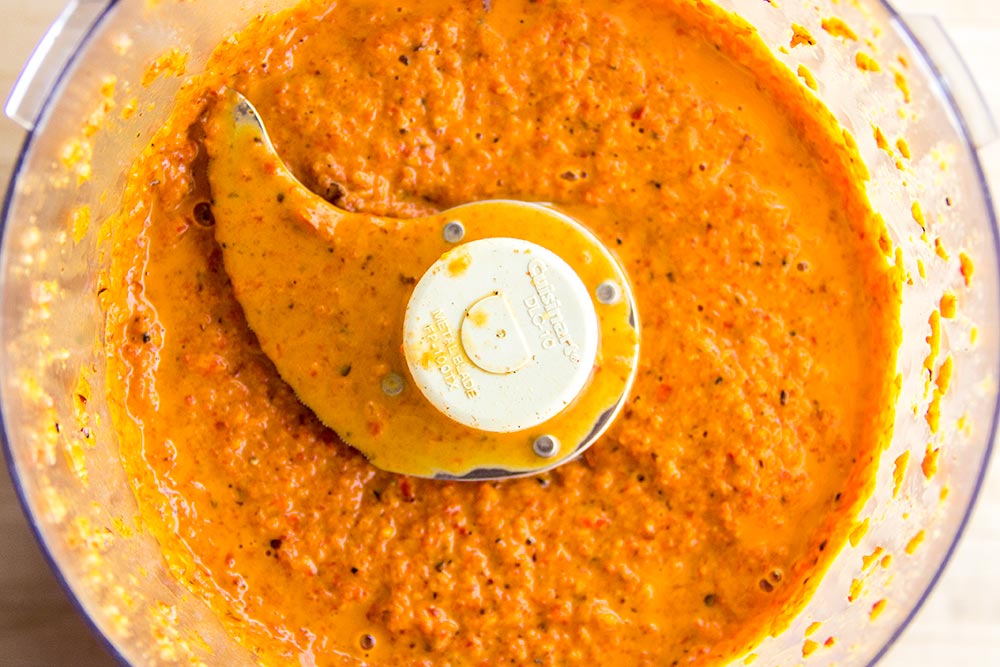 Roasted Red Bell Pepper Spread in Food Processor