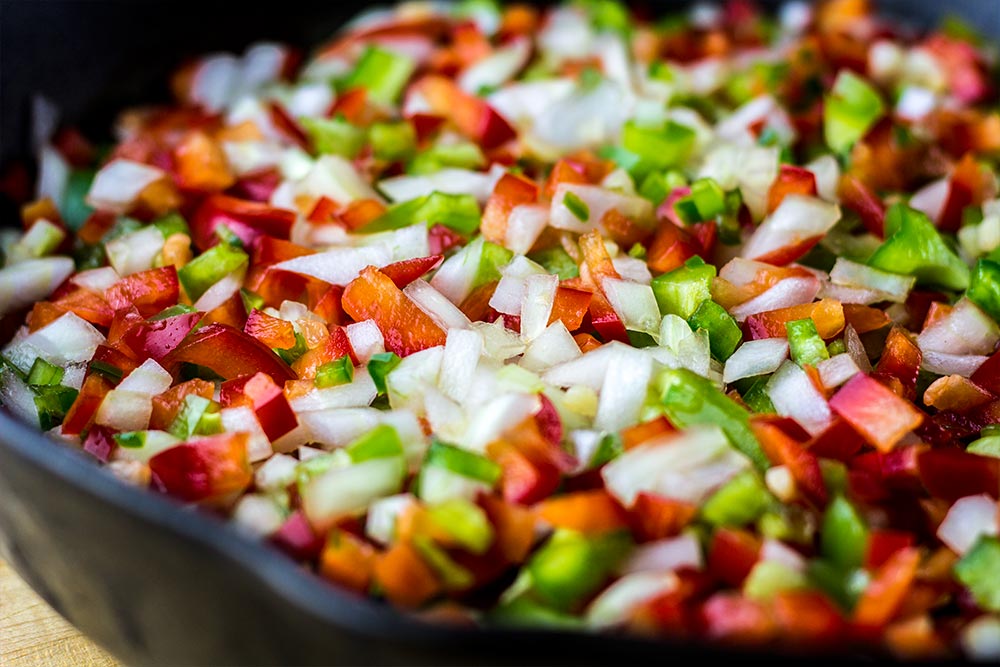 Sauteing Bell Peppers & Onion in Skillet