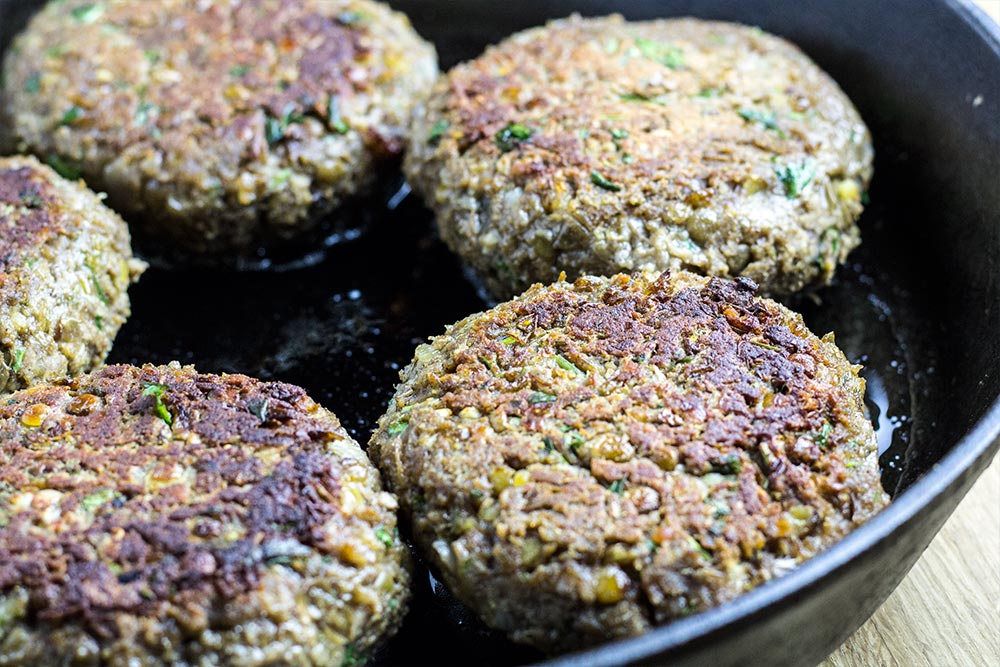 Cooking Veggie Burgers in Lodge Cast Iron Skillet