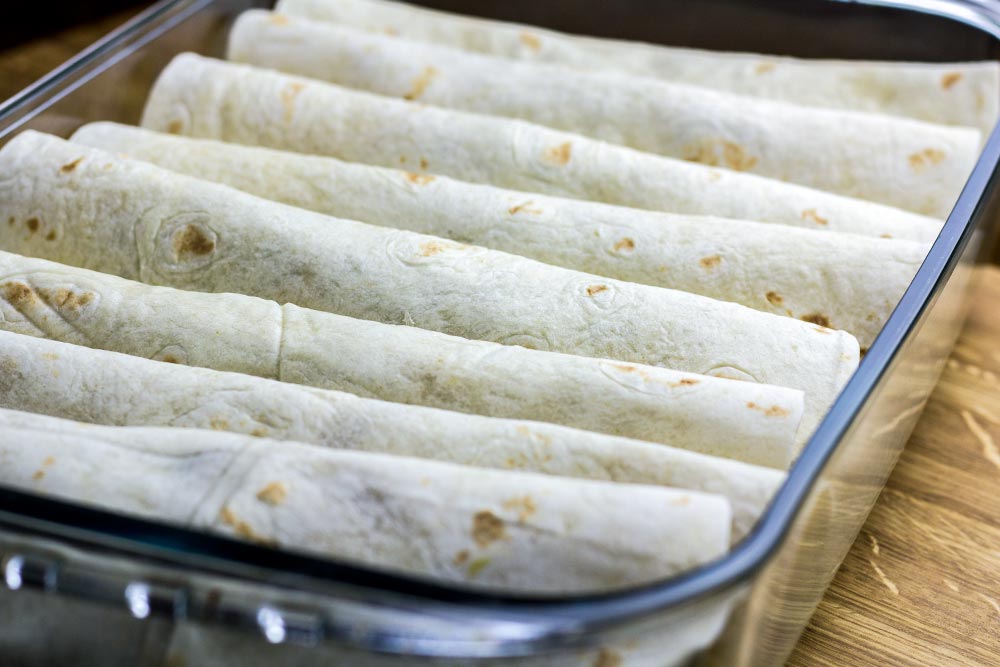 Rolled Enchiladas in Baking Dish