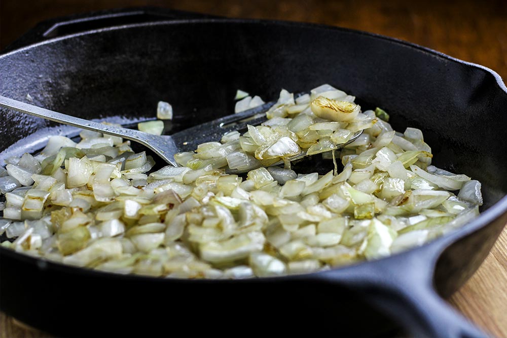 Browned Onions in Cast Iron Skillet