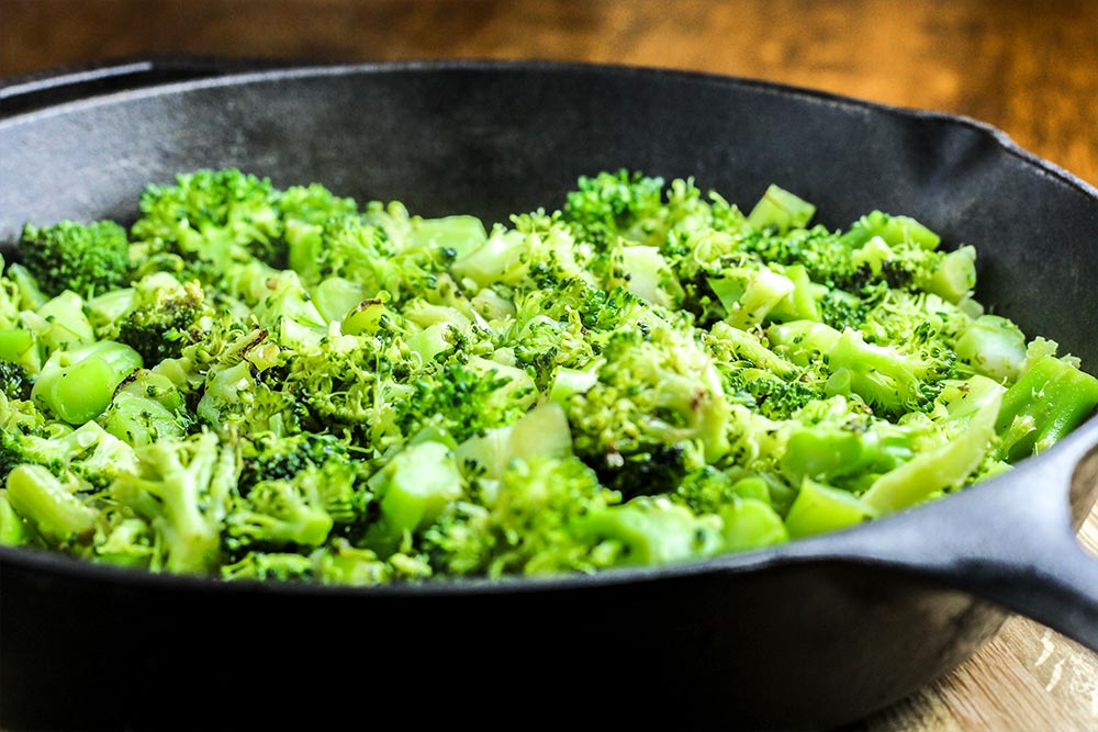 Cooked Broccoli in Skillet
