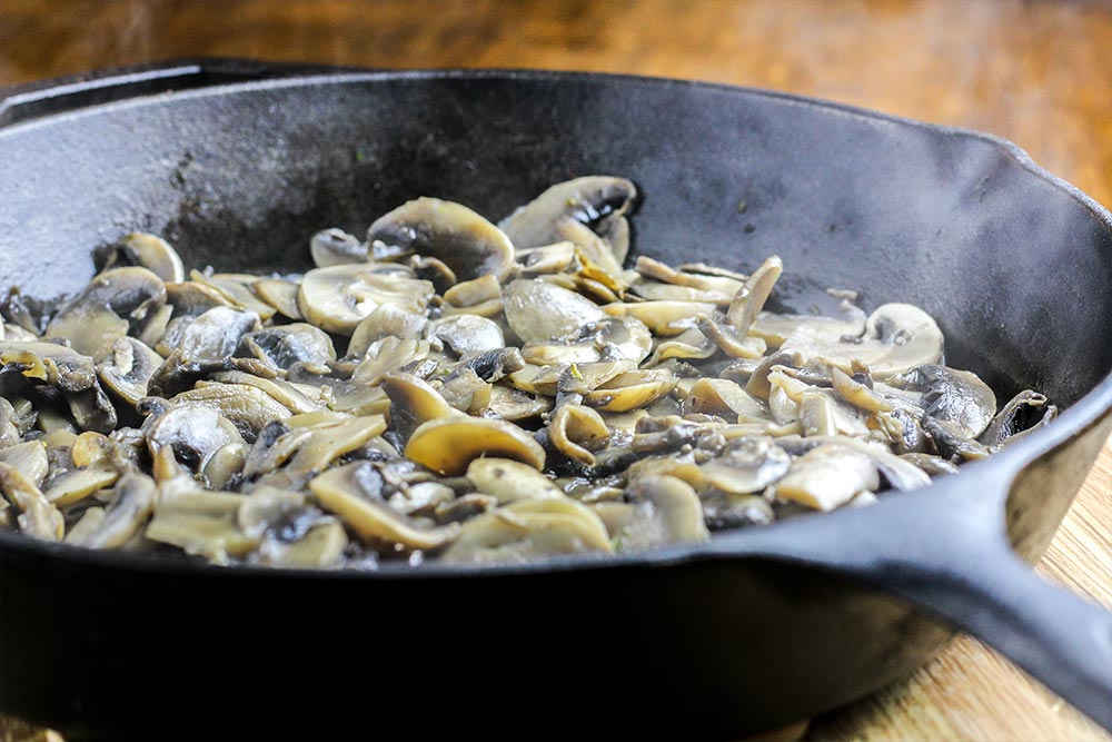 Cooked Mushrooms in Lodge Cast Iron Skillet