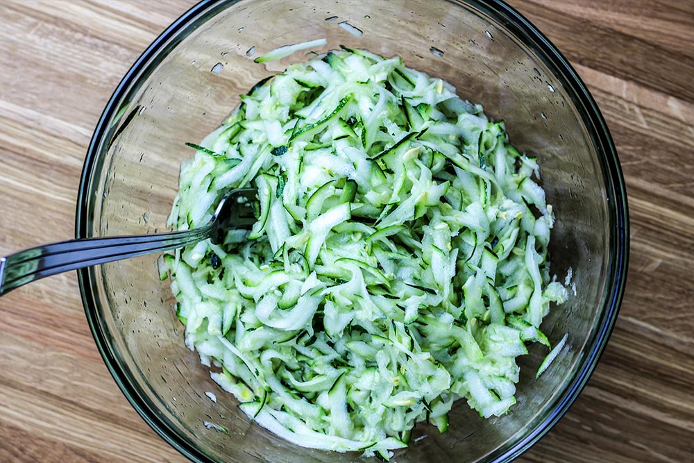 Shredded Zucchini in Glass Bowl