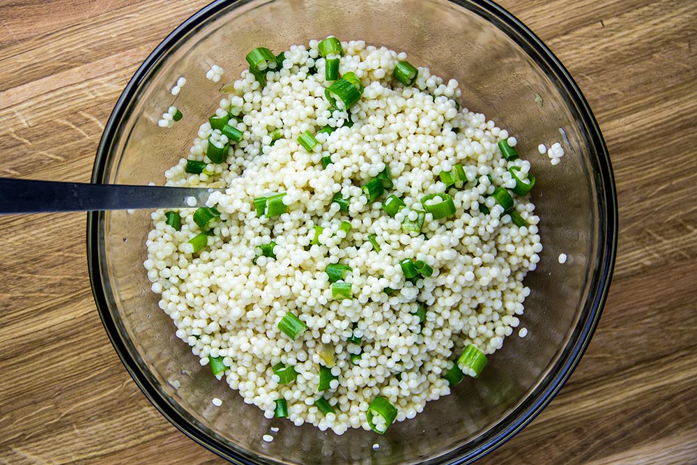 Cooked Couscous Mixed with Scallions