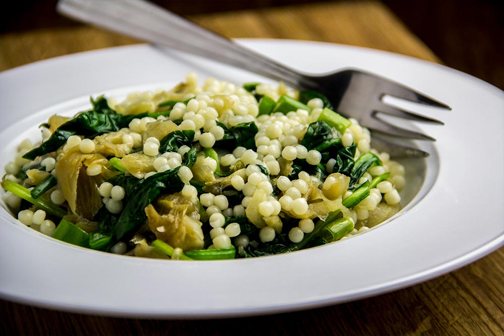 Israeli Couscous with Fennel, Onion & Spinach