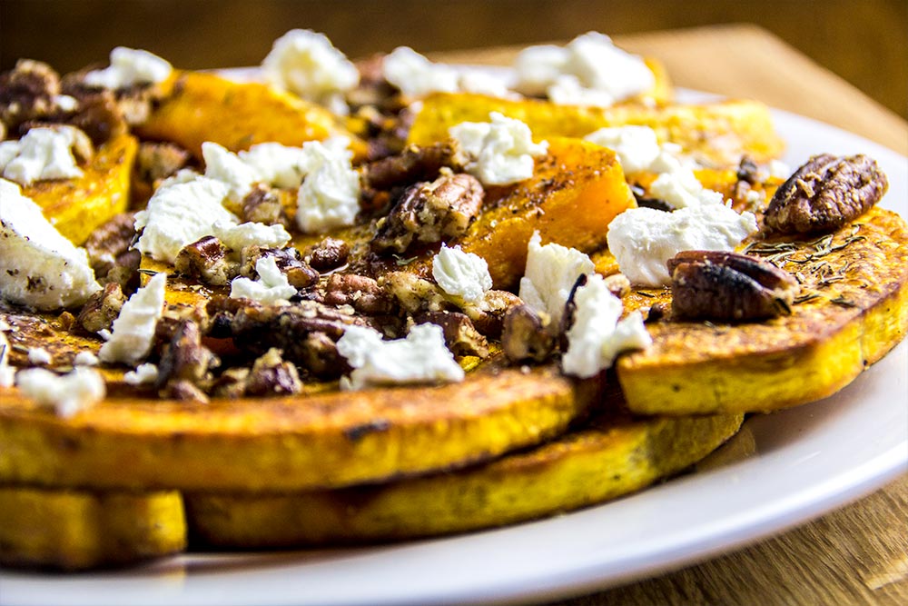 Roasted Squash with Pecans & Goat Cheese