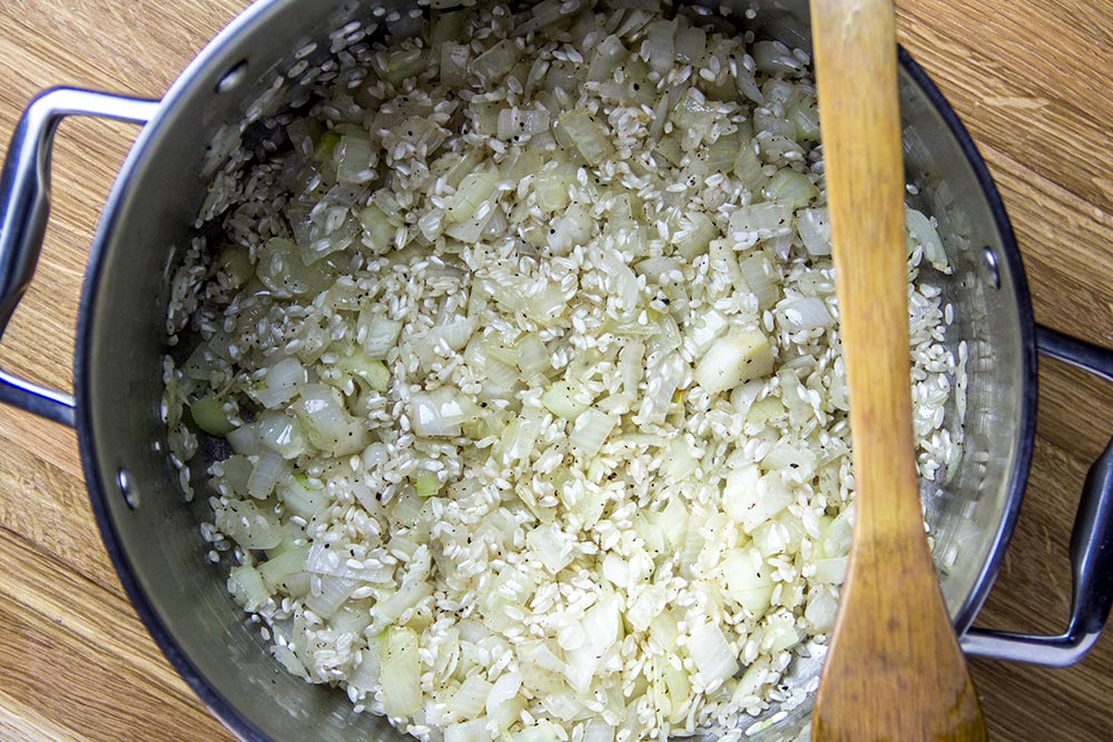 Rice & Onions in Large Saucepan