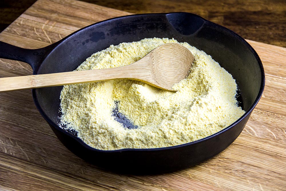 Toasting Cornmeal in Cast Iron Skillet