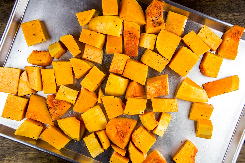 Pieces of Butternut Squash on Large Baking Sheet