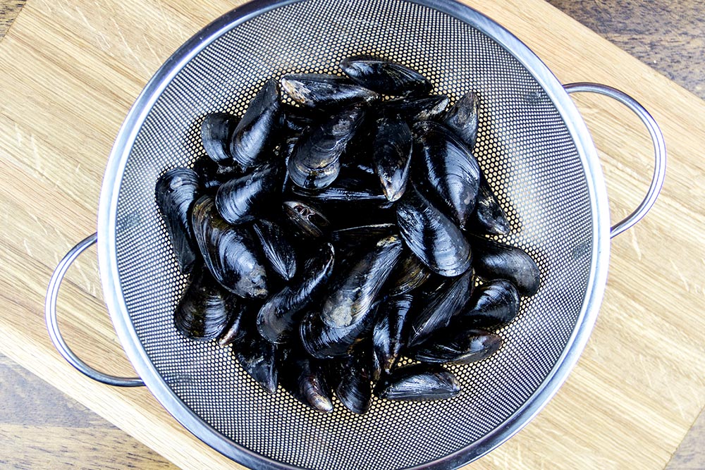 Cleaned Mussels in Colander