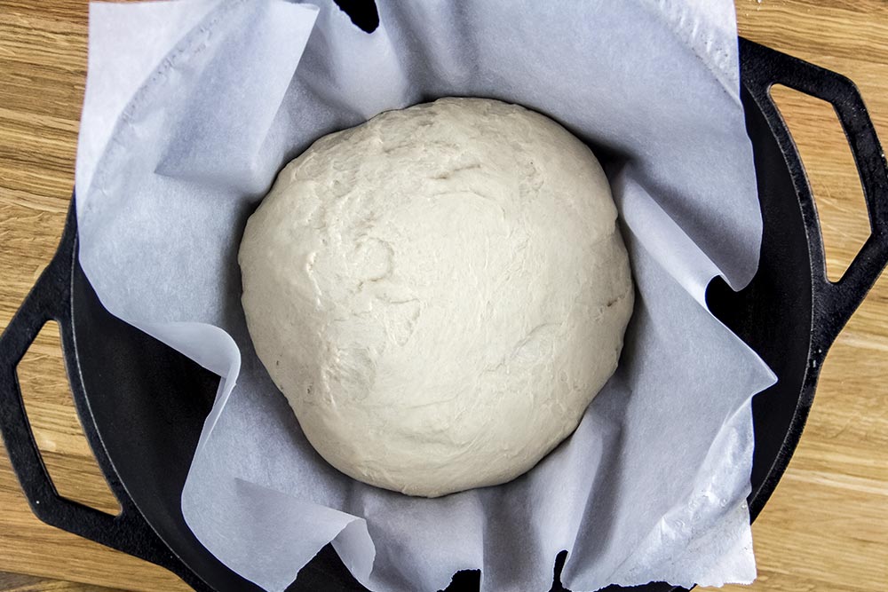 Risen Bread Dough in Dutch Oven