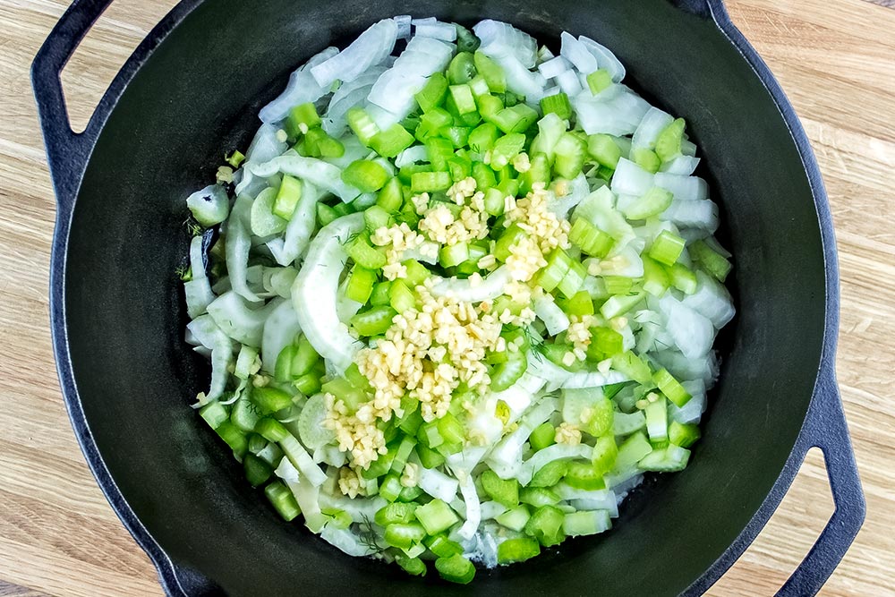Raw Vegetables in Dutch Oven