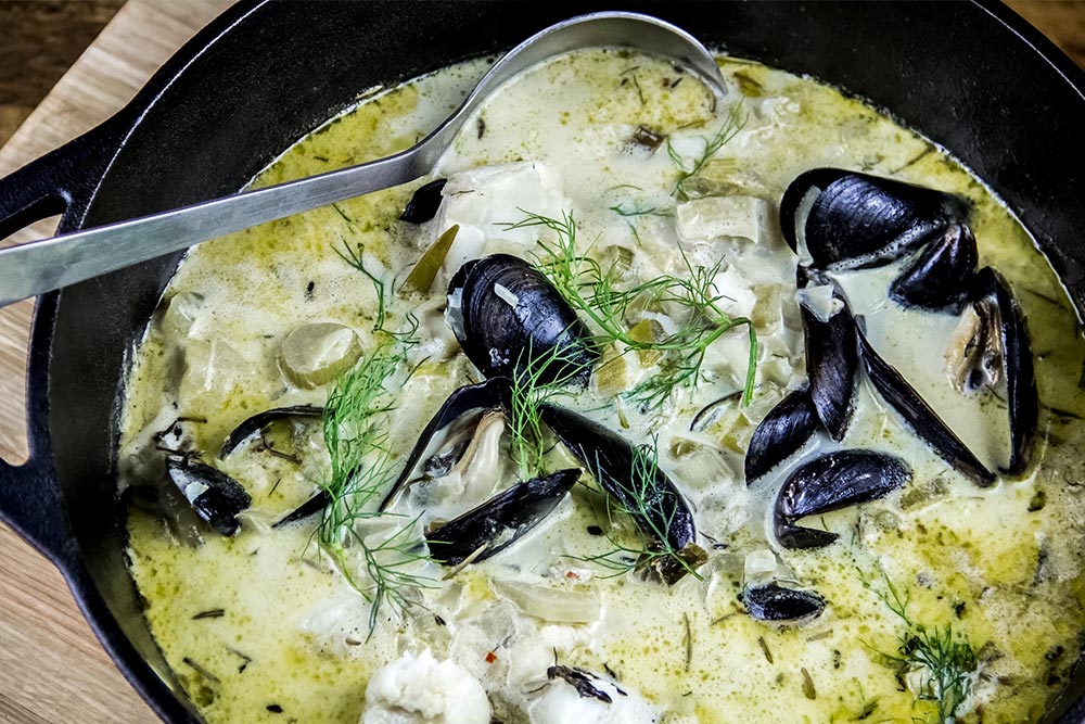 Seafood Stew with Cream, Fennel and Garlic Recipe