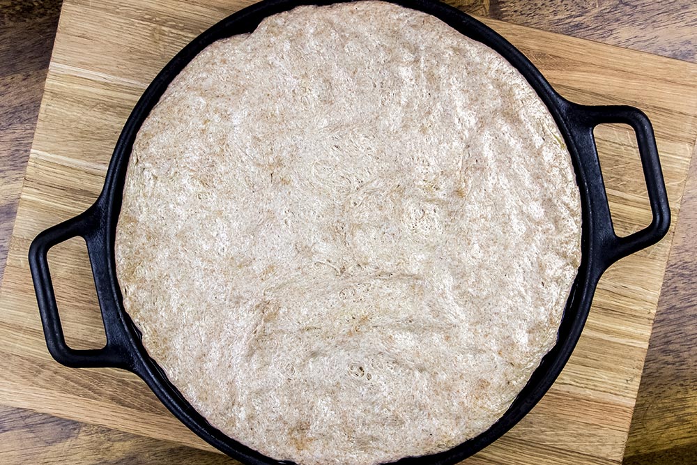 Pizza Dough Spread and Shaped to Pan