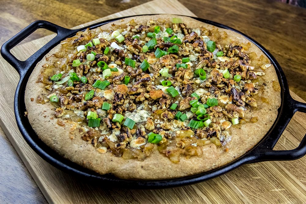 Whole-Wheat Pizza with Walnuts, Blue Cheese and Onions