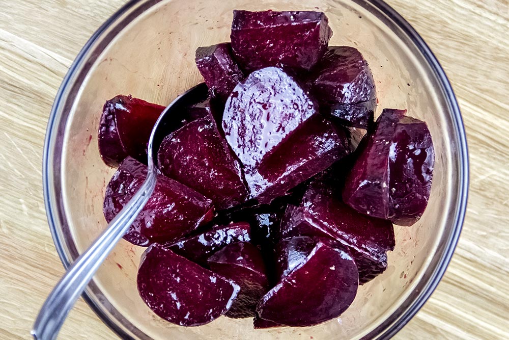 Roasted Beets in Glass Bowl