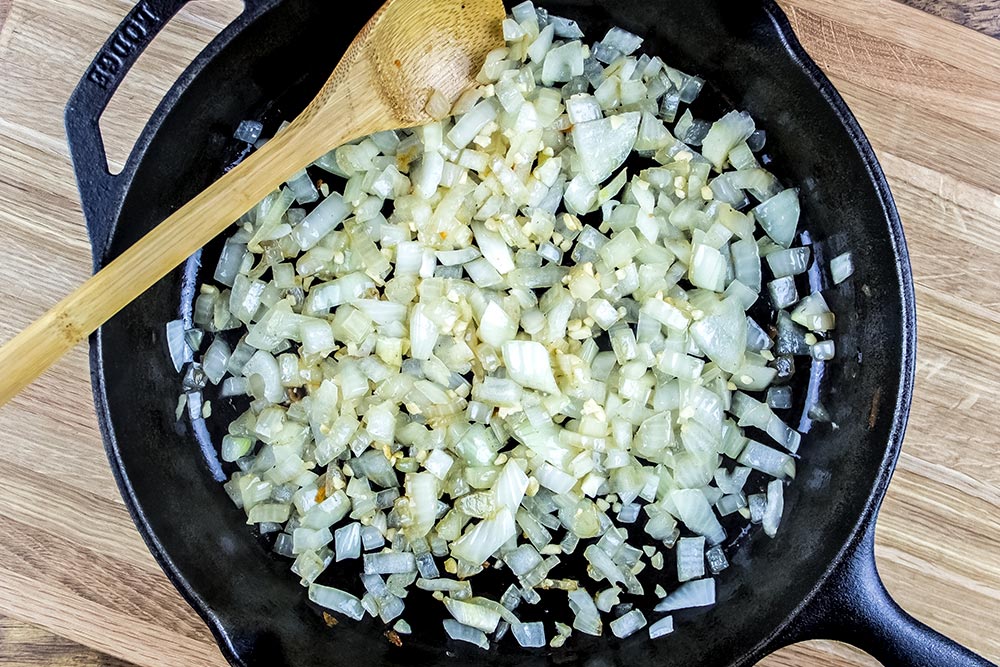 Softening Onions and Garlic in Cast Iron Skillet