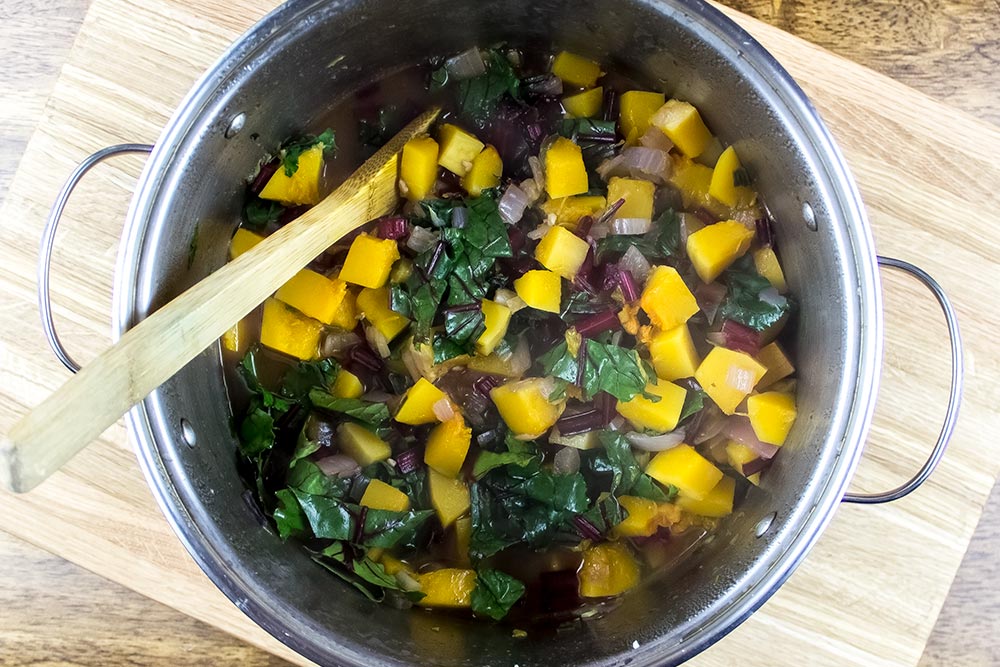 Adding Beet Greens to Butternut Squash Soup