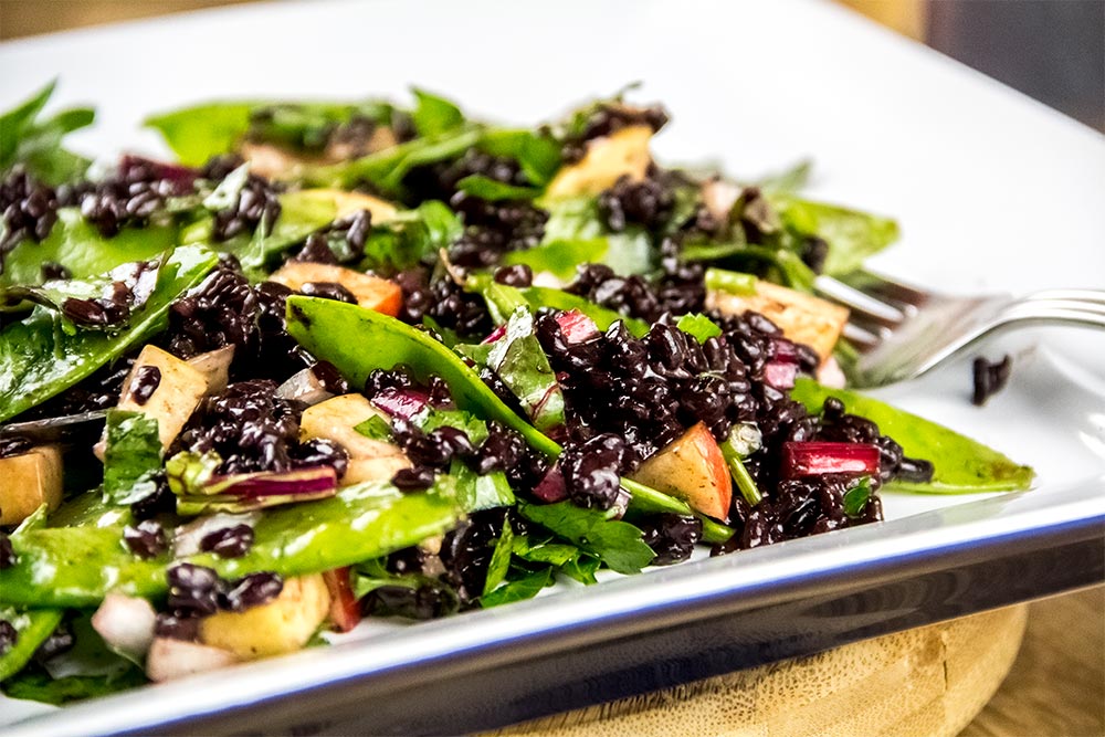 Black Rice Salad with Apple, Snow Peas & Ginger Vinaigrette Recipe
