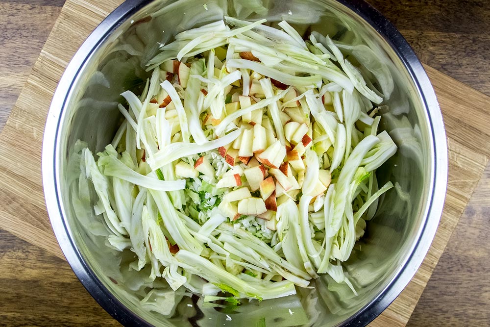 Green Cabbage, Apple and Fennel in Bowl