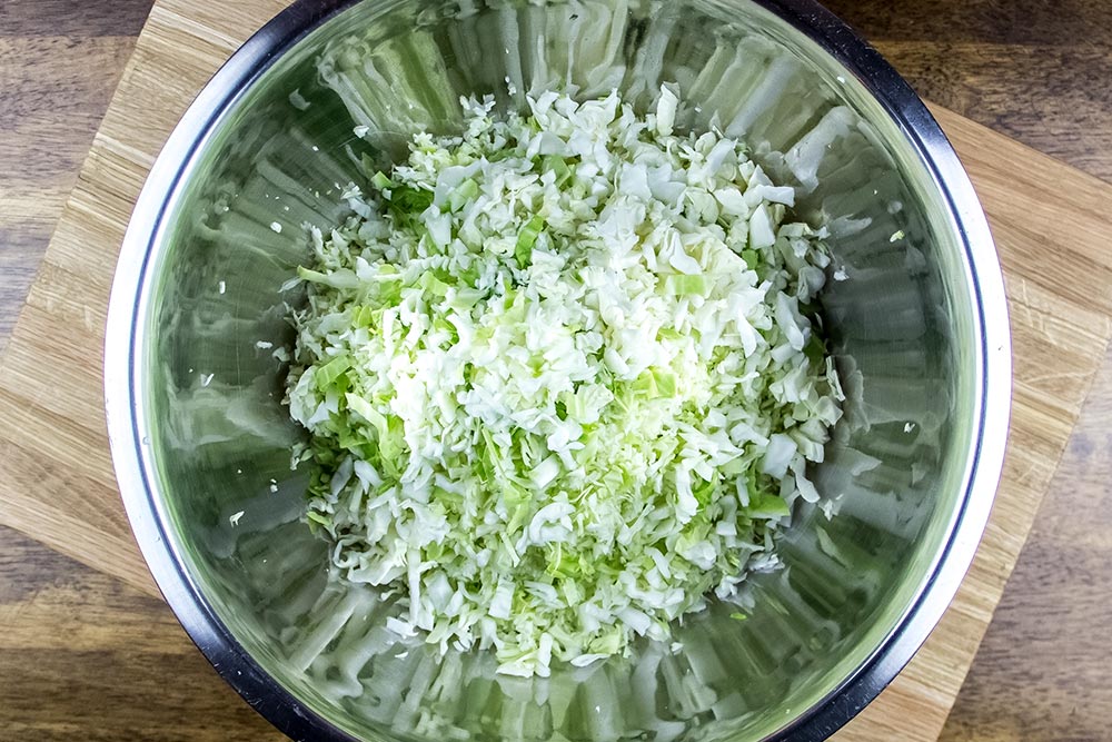 Shredded Cabbage in Large Chrome Bowl