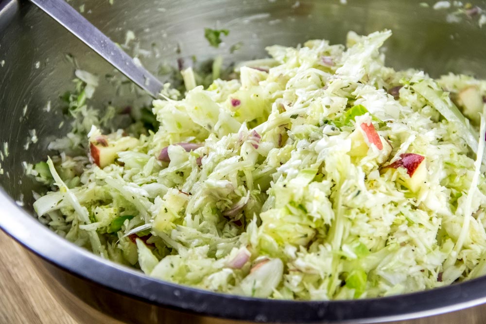 Cabbage, Fennel and Apple Salad in Large Bowl