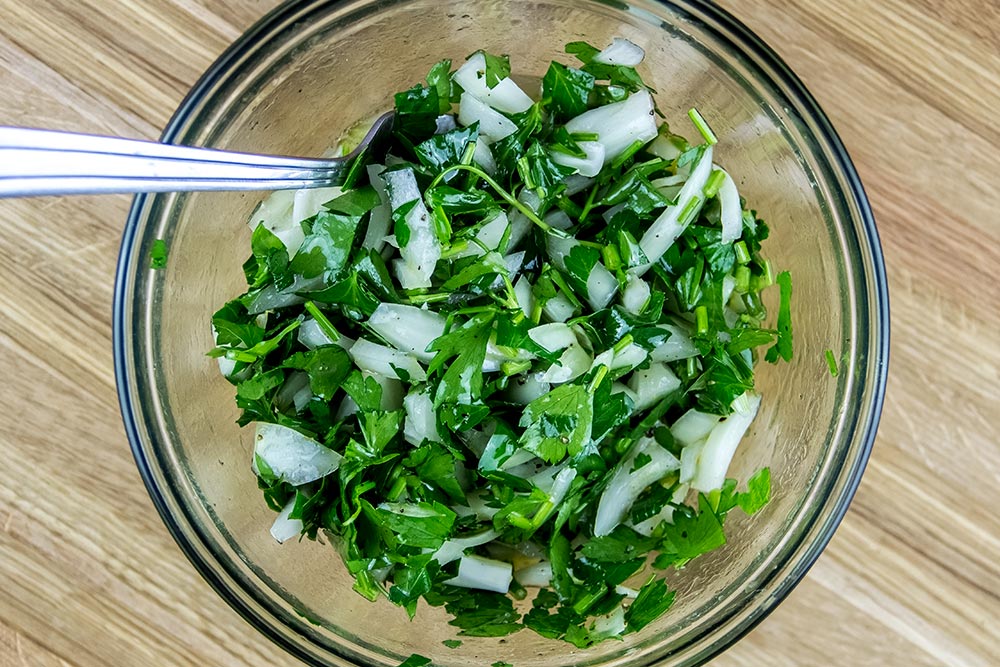 Parsley and Onion Vinaigrette in Glass Bowl