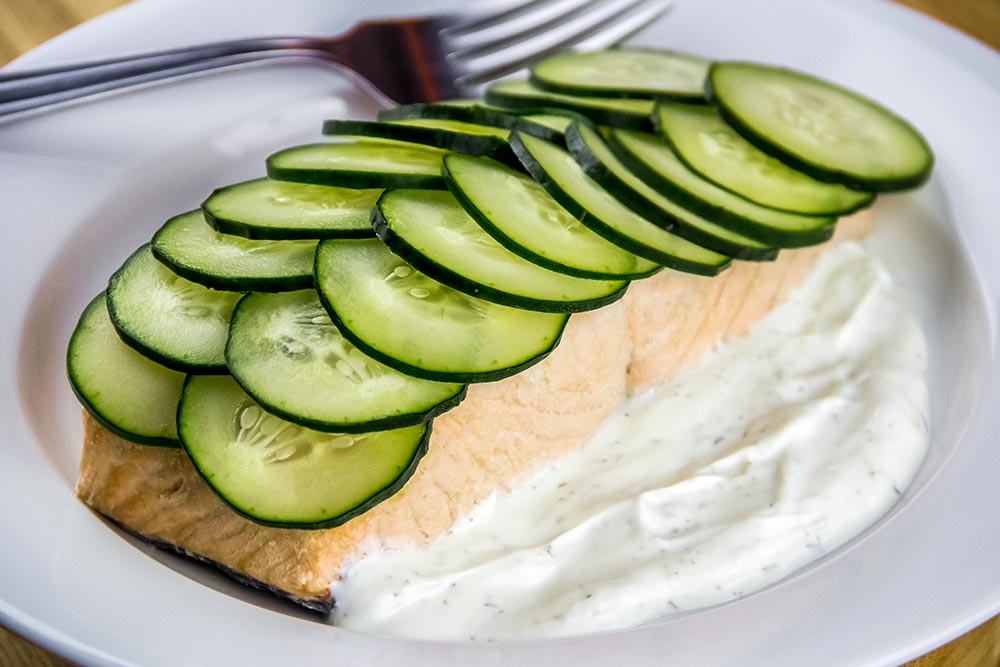 Poached Salmon with Cucumber Slices