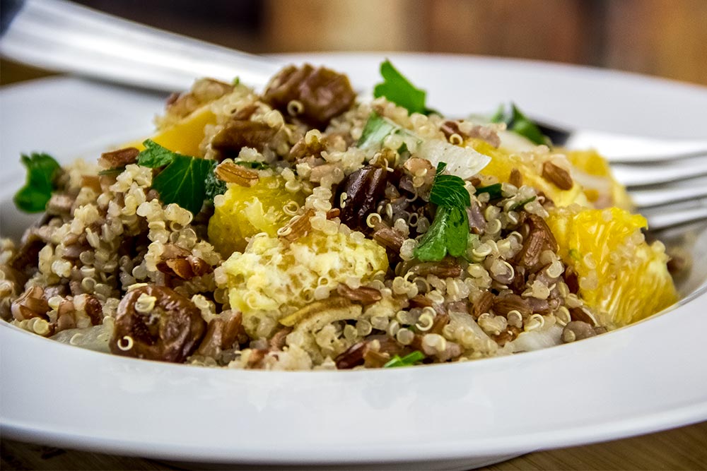 Red Rice & Quinoa Salad with Oranges and Dates Recipe