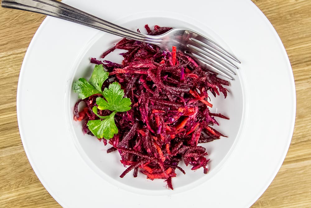 Beet and Red Cabbage with Maple Syrup Slaw