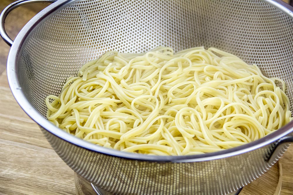 Cooked Pasta in a Colander