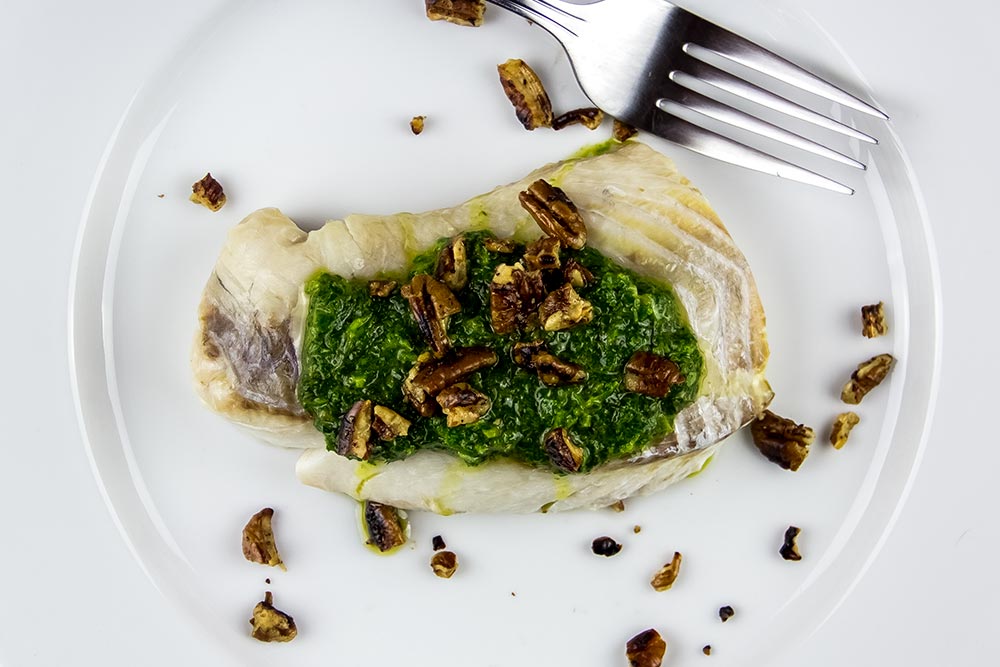 Steamed Fish with Basil Pesto and Nuts