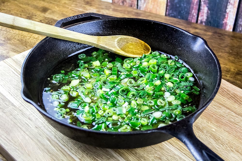 Softening Scallions in Large Cast Iron Skillet