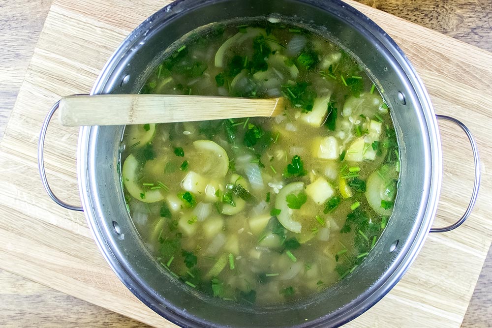 Zucchini and Potato Soup in Large Pot