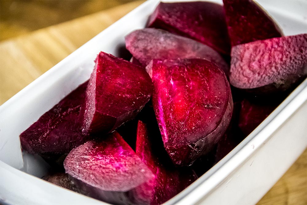 Cut Beets in Oven Safe Dish