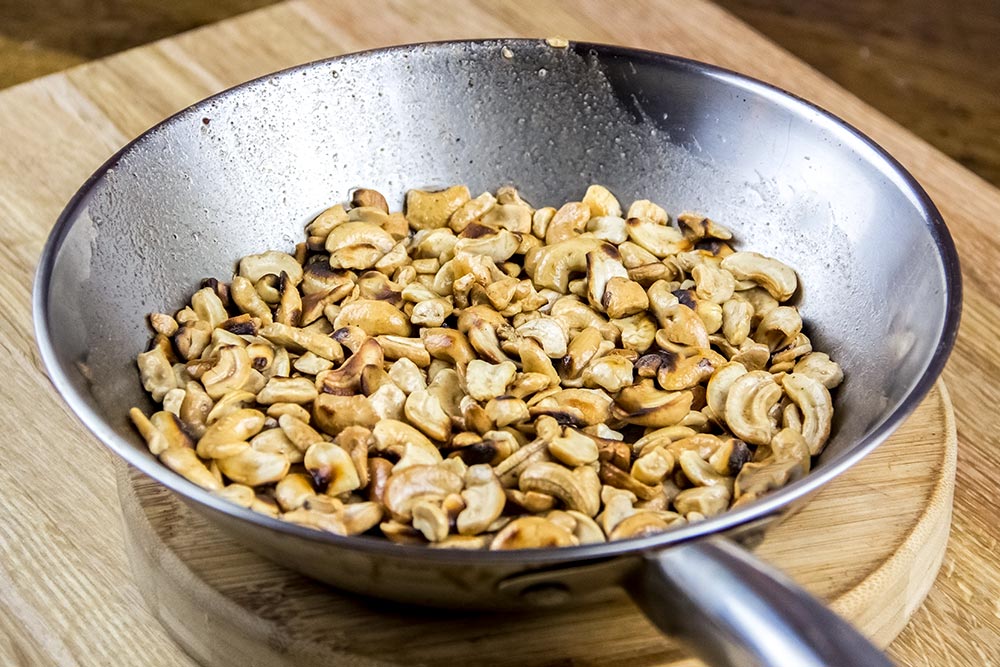Toasted Cashews in Small Skillet