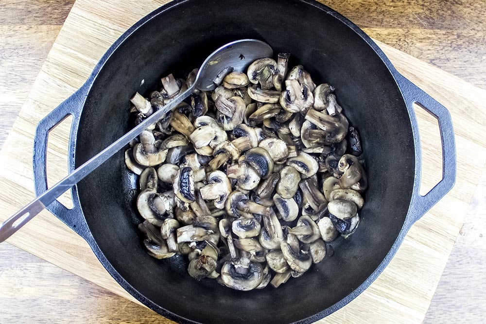 Cooked Mushrooms in Lodge Dutch Oven