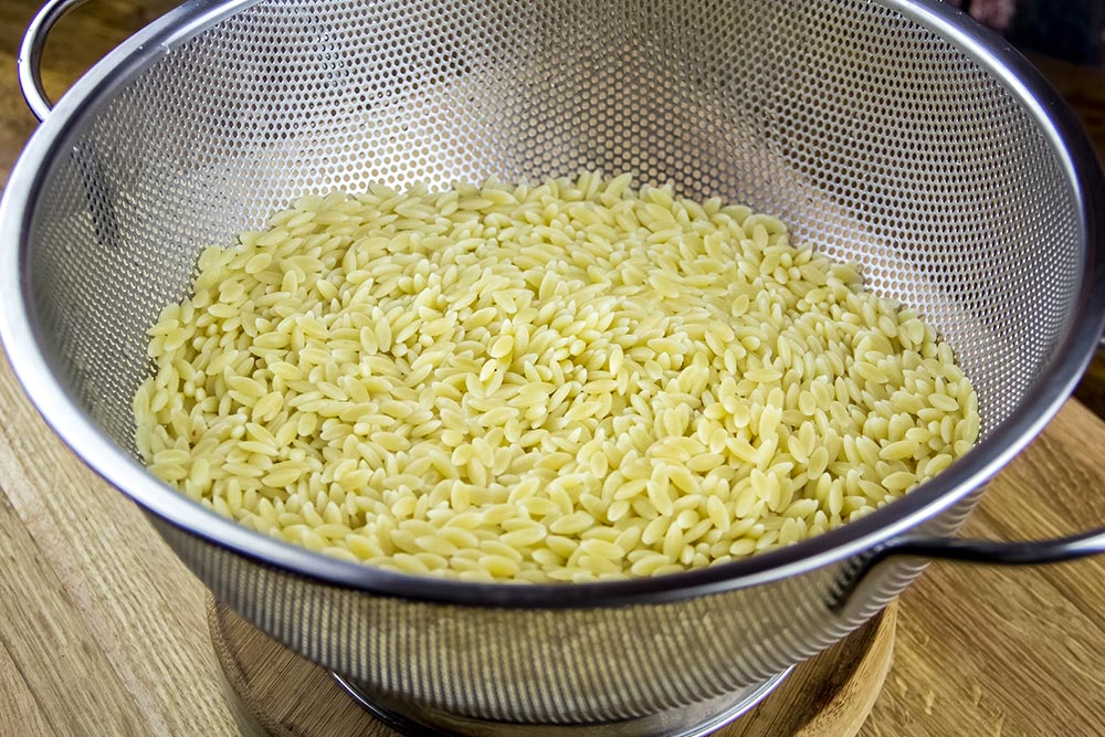Cooked Orzo in Colander