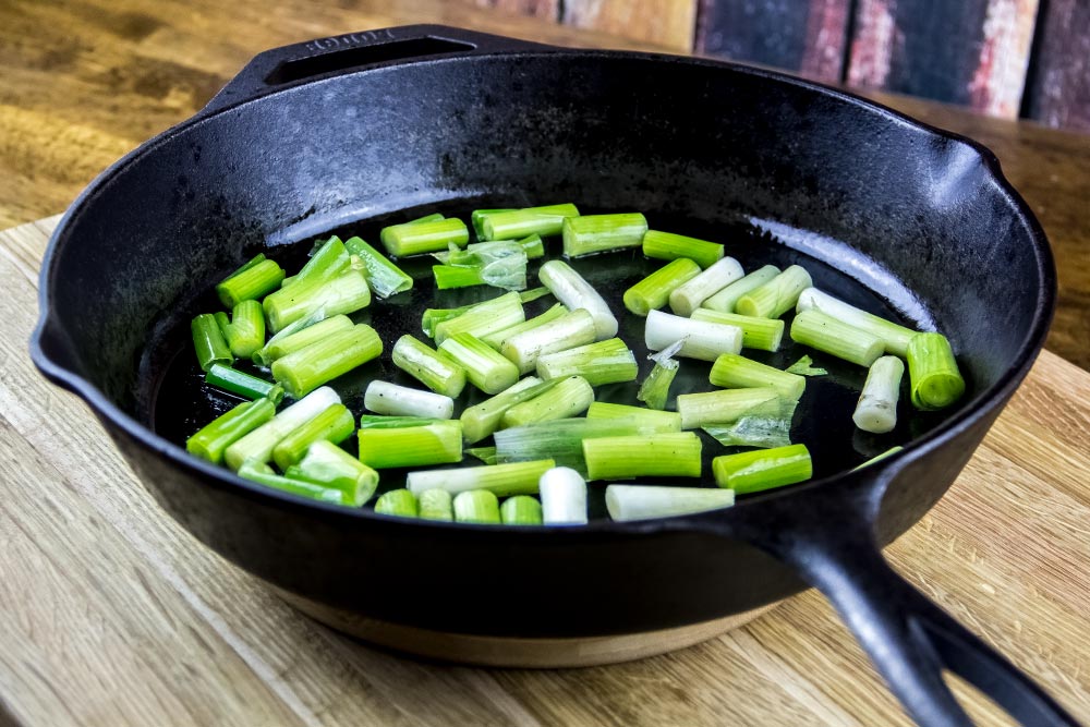 Cooking Scallions in Large Cast Iron Skillet